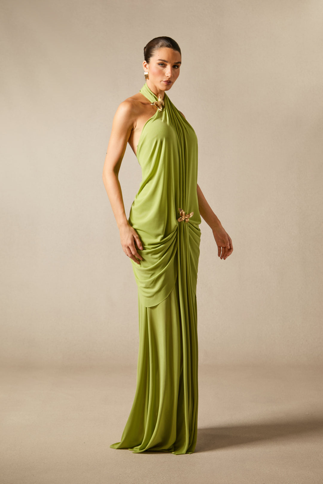 Sabrina Maxikleid mit Schmetterlings-Applikationen und Neckholder, Rückenansicht