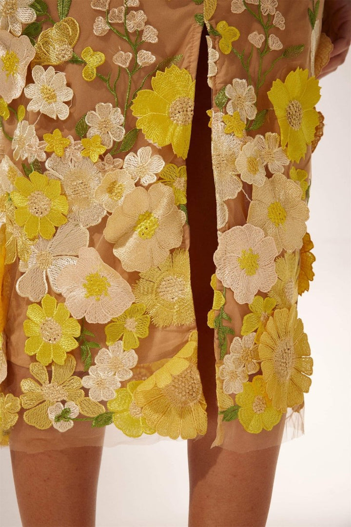 Sally V-Ausschnitt Blumen Midi-Kleid mit Spitze kombiniert - KYMA