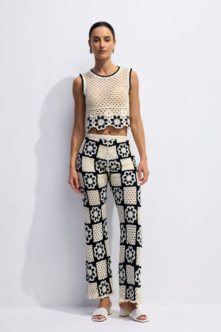 Salome Flower Crochet Sleeveless Top and Pants Set