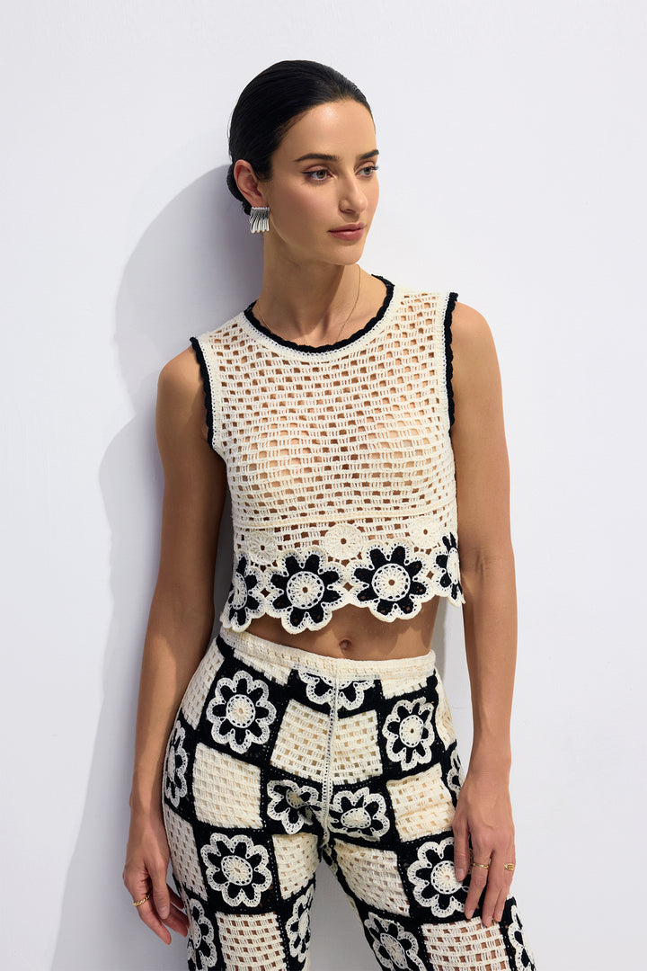 Salome Flower Crochet Sleeveless Top and Pants Set