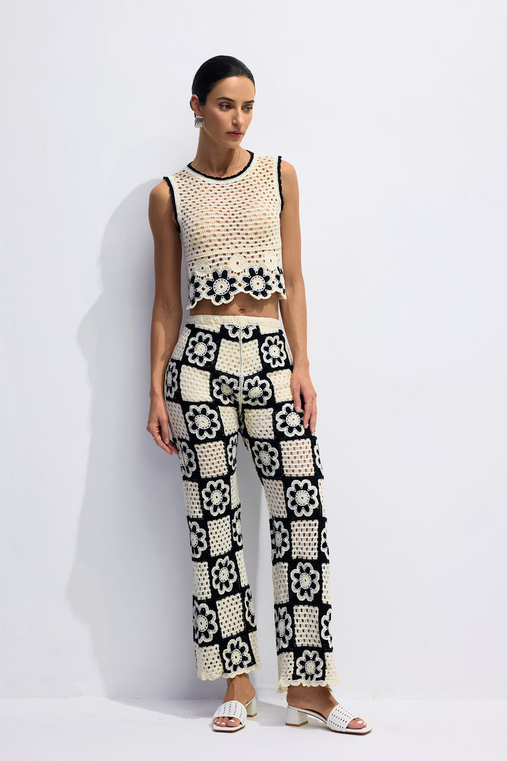 Salome Flower Crochet Sleeveless Top and Pants Set