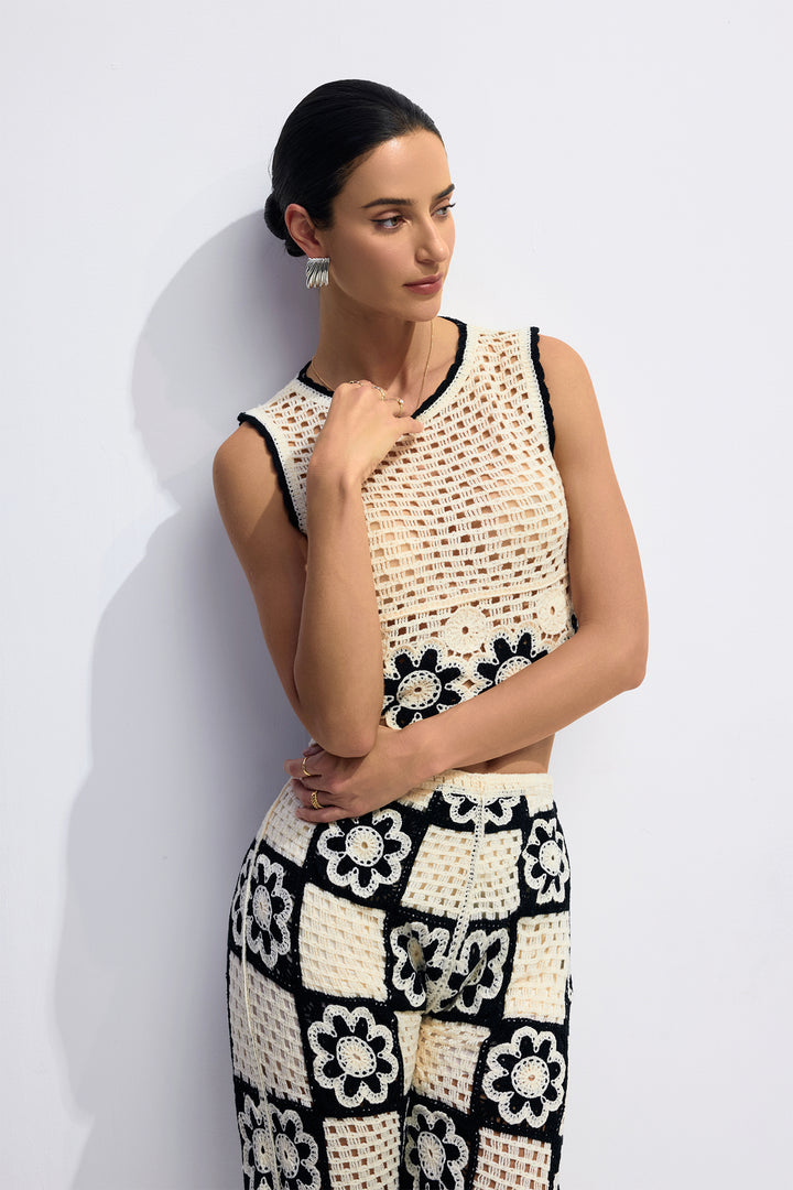 Salome Flower Crochet Sleeveless Top and Pants Set