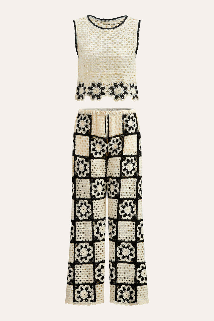 Salome Flower Crochet Sleeveless Top and Pants Set