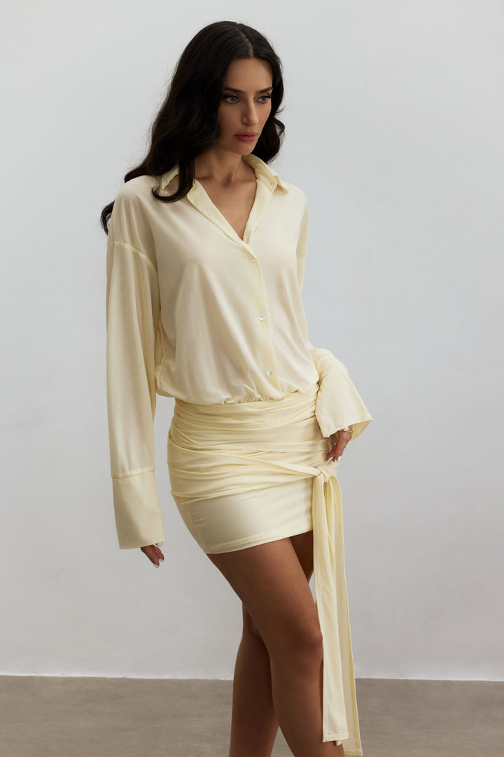Sandy gerafftes Mini-Hemdblusenkleid vorne