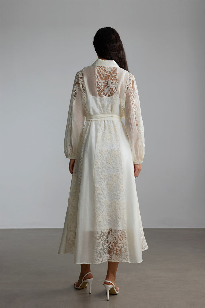 Serena Midi-Kleid mit Hemdkragen und Spitze Gürtel - KYMA