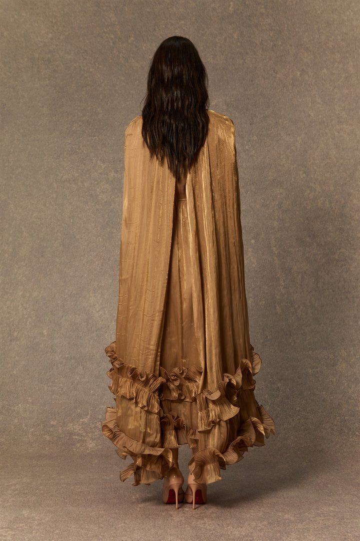 Shirley Cape Effect Rüschen Midikleid Modellansicht 7 - KYMA