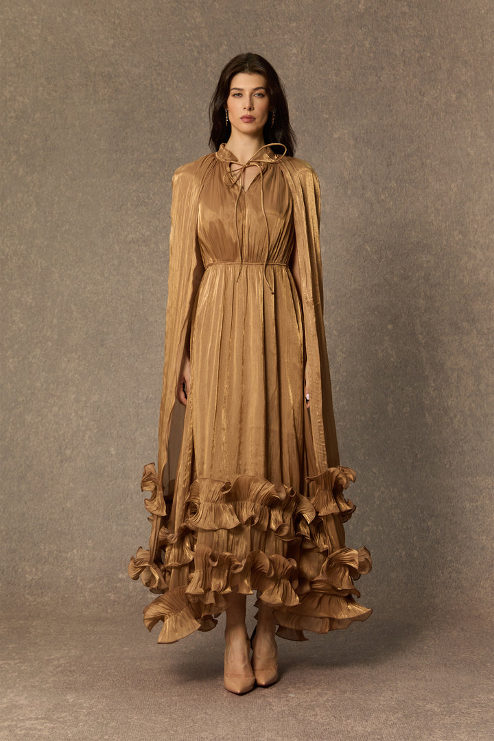 Shirley Cape Effect Rüschen Midikleid Detail Cape - KYMA