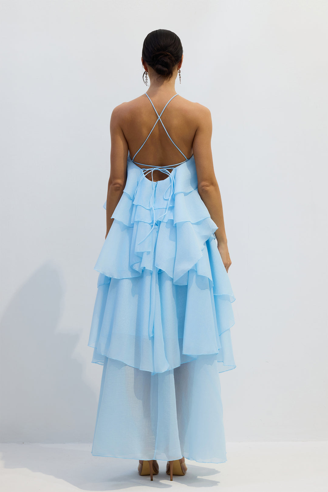 Sibley Neckholder Maxikleid mit Stufenrüschen - KYMA