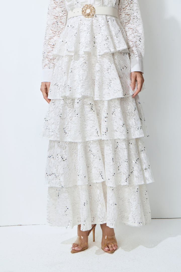 Maxikleid mit langen Spitzenärmeln – KYMA