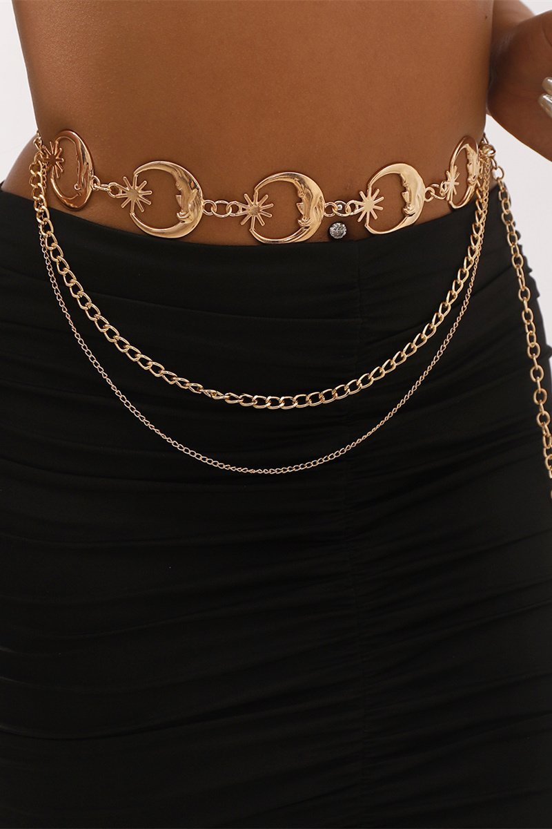 Taillenkette mit Mond und Sternmotiv, Kyma, Nahaufnahme der Elemente