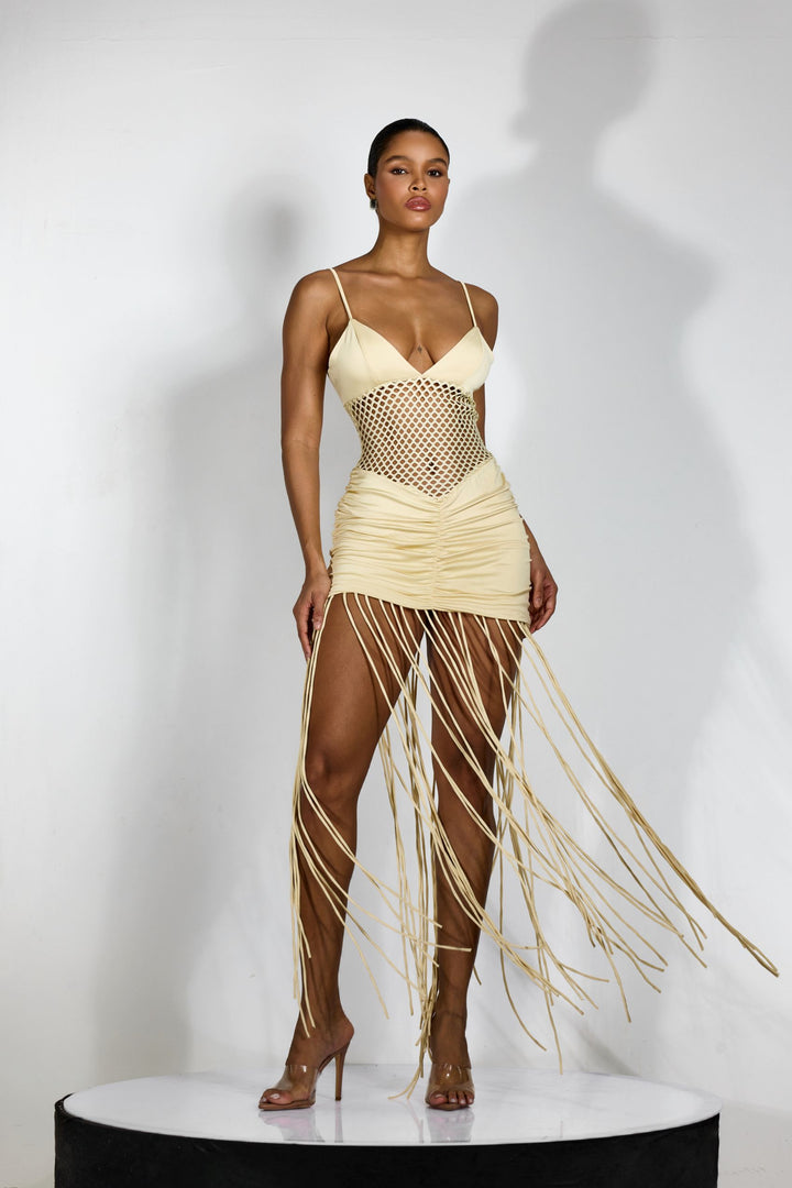 Vania Hollow Out Tassel Maxikleid Stoffansicht - KYMA
