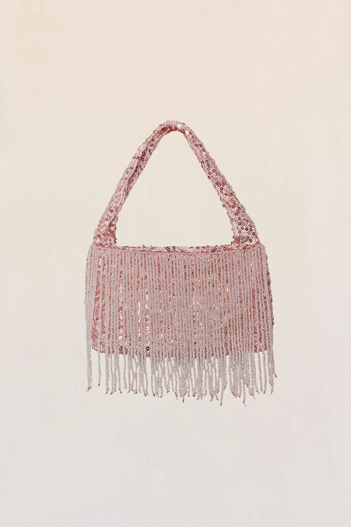 Pailletten-Fransen-Handtasche in Silber - KYMA