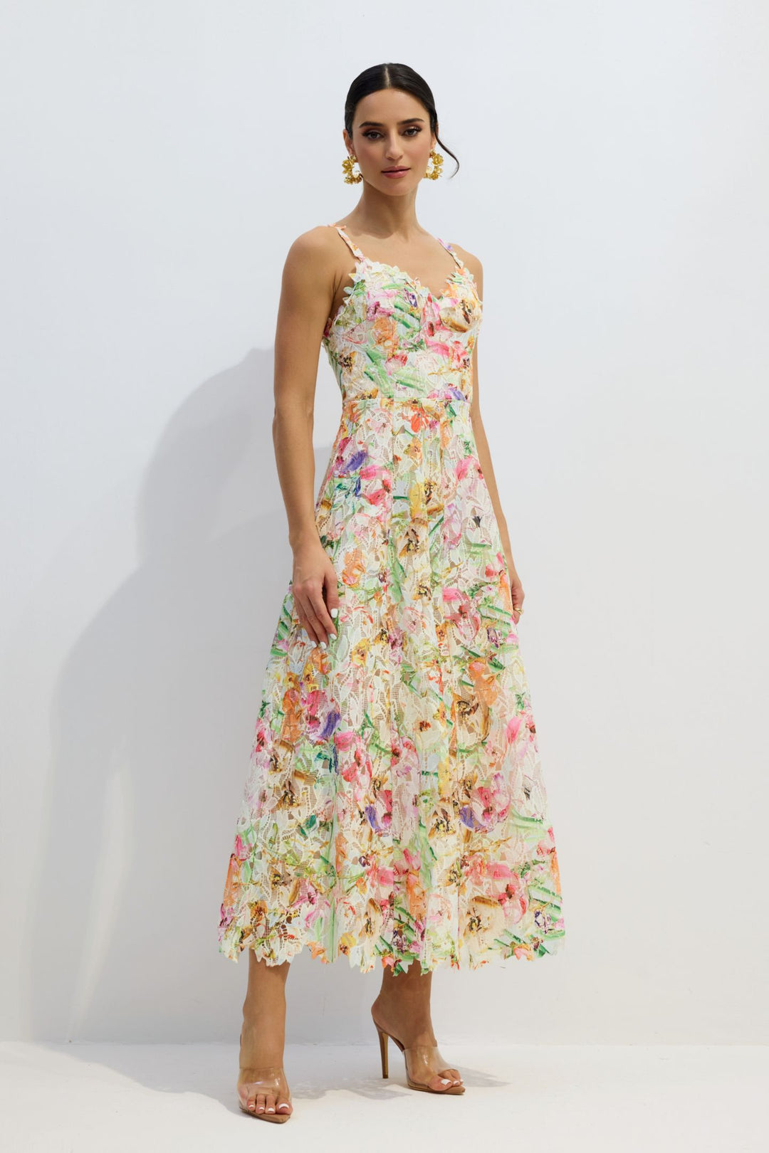 Violettes Blumen-Spitzen-Midikleid - KYMA