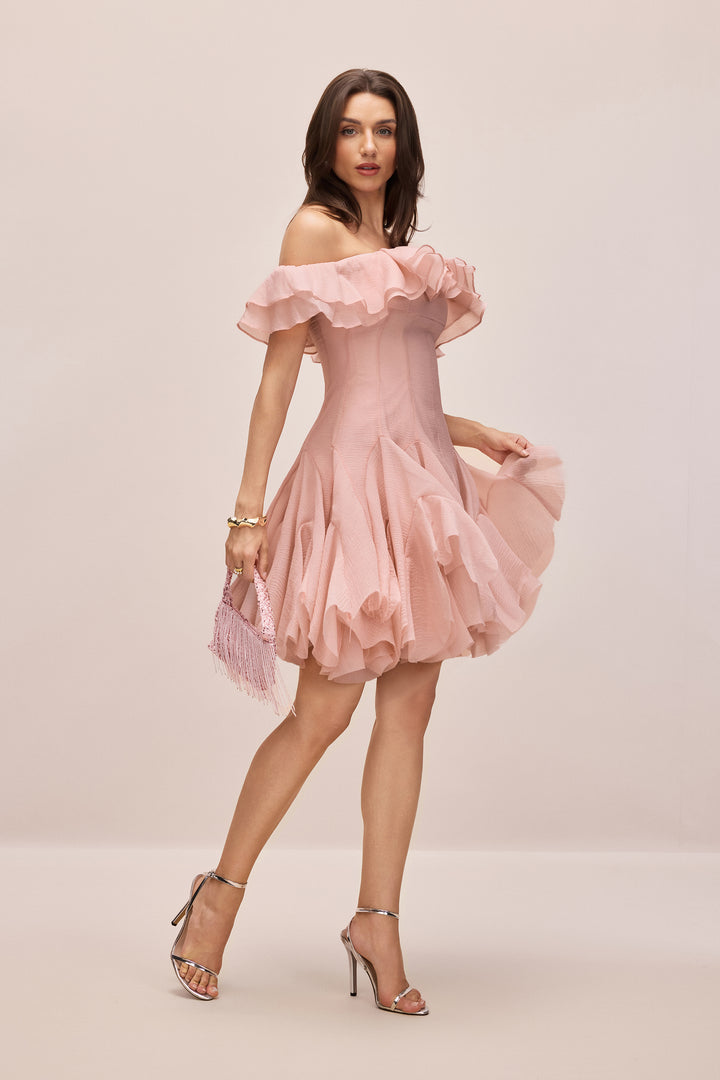 Stoffdetail des Vita Off-Shoulder Minikleids - KYMA