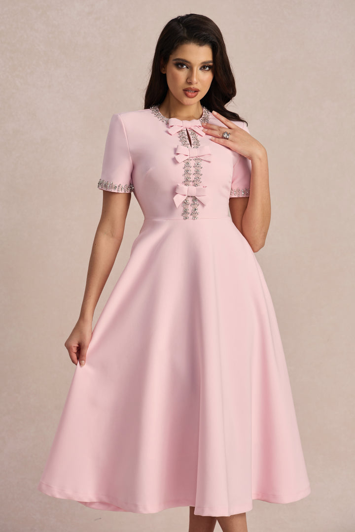 Zoe MIDI-KLEID MIT KRISTALLBESATZ UND SCHLEIFEN-DETAIL