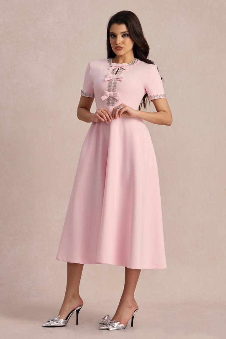 Zoe MIDI-KLEID MIT KRISTALLBESATZ UND SCHLEIFEN-DETAIL